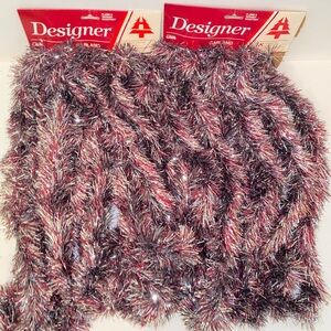 Vintage Set of 2 Burgundy & Silver Holiday Trims 6 Ply Plush 18ft Tinsel Garland